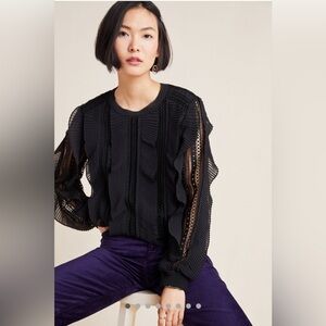 Elegant Black Ruffled Women's Top